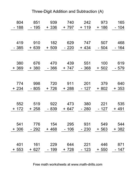 Three-Digit Addition and Subtraction Worksheets Year 3 Maths Worksheets, Subtraction With Regrouping Worksheets, Math Fact Worksheets, Math Addition Worksheets, Math Practice Worksheets, Math Drills, Free Printable Math Worksheets, Math Subtraction, 3rd Grade Math Worksheets