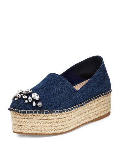 Miu Miu Denim, Denim Espadrilles, Shoe Design Sketches, Wedge Loafers, Tory Burch Sandals, Miu Miu Shoes, Platform Espadrilles, Womens Sandals Wedges, Shoe Boot Sandals