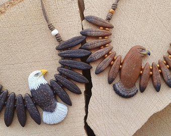 Totem Eagle Necklace (made to order) Haliaeetus Leucocephalus, Wooden Jewelery, Antler Crafts, Wood Jewelery, White Pearl Jewelry, Eagle Necklace, Bird Carving, Stone Engraving, Terracotta Jewellery