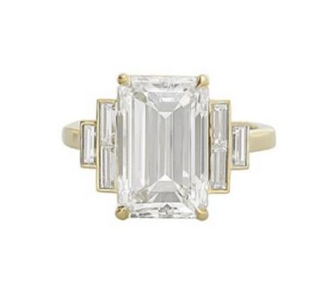 Emerald Ring Baguette, Emerald Cut Baguette Ring, Emerald Cut Art Deco Ring, Art Deco Emerald Cut Engagement Ring, Alt Wedding, Ring Upgrade, Pave Diamond Wedding Bands, Baguette Diamond Ring, Baguette Engagement Ring