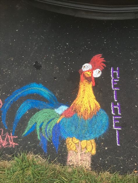 Hei Hei from Disney's Moana. #heihei #chicken ? #rooster ? #disney #moana #sidewalkchalk #ilovechalk #kateiserchalkart Moana Chalk Art, Heihei Moana, Disney Moana Art, Chalk Designs, Fun Chalk Art, David Zinn, Chalk Ideas, Chalk Design, New York Graffiti