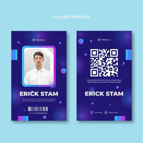 Gradient halftone technology id card | Free Vector #Freepik #freevector #technology #office #id-card #corporate Event Badge Design, Staff Card, Namecard Design, Event Badges, Identity Card Design, Employees Card, Logo Design Examples, Instagram Pattern, Event Id