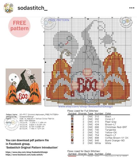 Cool Cross Stitch Patterns Free, Gnome Cross Stitch Pattern Free, Fall Cross Stitch Patterns Free, Halloween Cross Stitch Charts, Counted Cross Stitch Patterns Free, Autumn Cross Stitch Patterns, Halloween Cross Stitch, Pumpkin Cross Stitch, Free Cross Stitch Patterns