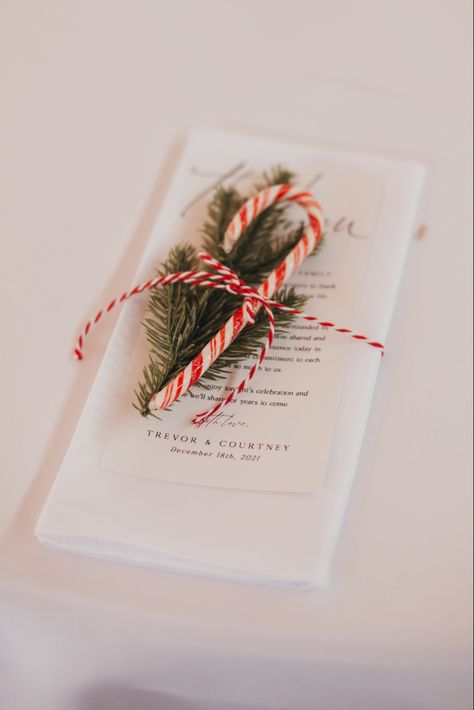 Christmas Wedding Place Setting, Christmas Wedding Cookie Table, Wedding In December Ideas, Christmas Table Plan Wedding, Christmas Brunch Wedding, Small Christmas Wedding At Home, Christmas Themed Wedding Ceremony Decor, Christmas Seating Ideas, Christmas Wedding Gift Table