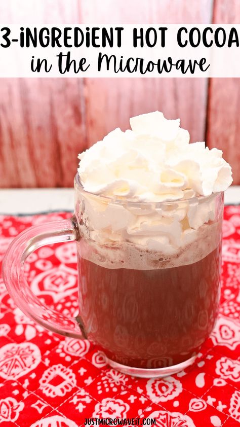 Who doesn't love hot cocoa? Make your own mug with just 3 ingredients you have at home right in the microwave! This is the perfect treat for a cold day. Homemade Hot Chocolate Microwave, Hot Cocoa For One, Single Cup Hot Cocoa Recipe, Hot Cocoa Recipe For One, Microwave Hot Chocolate, Easy Hot Cocoa Recipe, Hot Chocolate With Cocoa Powder, Microwave Cooking Recipes, Eggnog Coffee