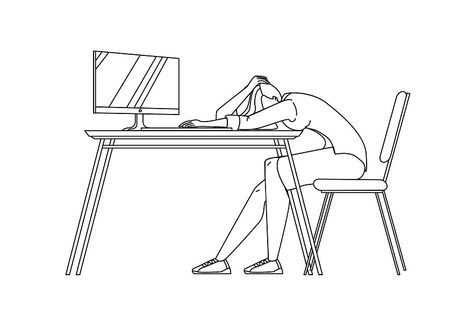 Asleep At Desk, Desk In Office, Table Illustration, Character Girl, Space Drawings, Working Drawing, Office Black, Drawing Vector, Girl Sleeping