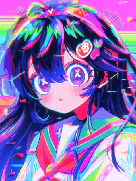 Hyper Pop, Color Anime, Kidcore Art, Japanese Poster Design, Kamikaze, Neon Art, Anime Pfp, Cute Profile Pictures, Anime Poses Reference