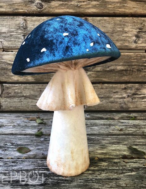 EPBOT: DIY Chonky Velvet Mushrooms: The Cheaper, Dollar Tree Way! Velvet Fabric Diy Ideas, Diy Mushroom Lantern, Velvet Mushrooms Diy, Toadstools Art, Velvet Crafts, Diy Mushrooms, Paper Mushrooms, Velvet Mushrooms, Mushroom Ideas