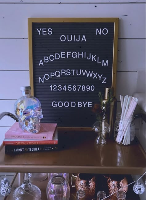 Letter board with Halloween quote ouija board Letter Board Quotes Bedroom, Fall Quote Letterboard, Witch Letterboard, Letter Board Fall Funny, Coffin Board Quotes, Halloween Sign Board Quotes, Witchy Letterboard, Halloween Board Quotes, Coffin Letter Board Ideas