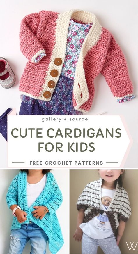 Cute Crochet Cardigans for Kids With Free Patterns On The Go Crochet Projects, Crochet Long Vest Pattern Free, Crochet Childrens Clothes, Crochet Girls Cardigan, Crochet Baby Sweaters, Crochet Cardigan Pattern Free, Crochet Cardigans, Crochet Baby Sweater, Kids Cardigans