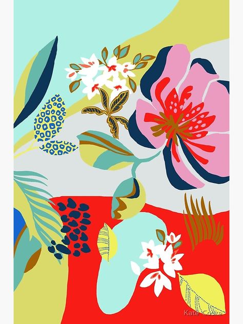 "Funky graphic floral " Art Print by katemcooke | Redbubble Funky Graphic, Branding Aesthetic, Flower Mural, Graphic Floral, Floral Art Print, Red Turquoise, Floral Prints Art, Collage Paper, Floral Motif