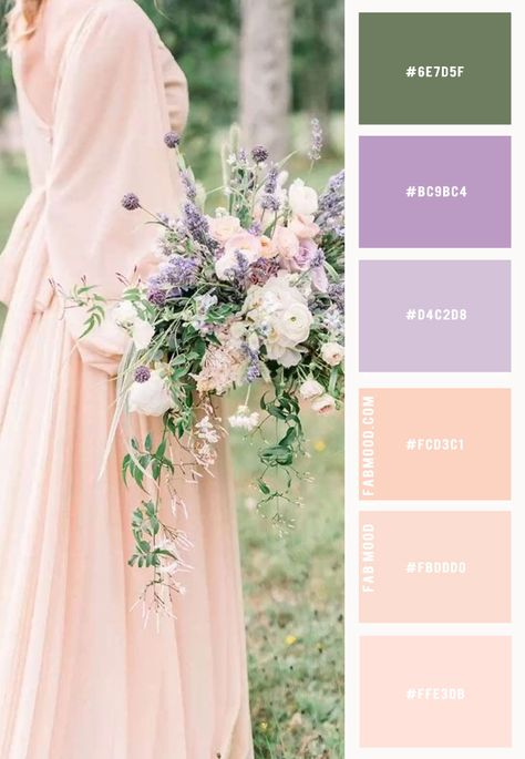 10 Peach Wedding Colours For Any Wedding Theme 1 - Fab Mood | Wedding Colours, Wedding Themes, Wedding colour palettes Lavender Colour Scheme Wedding, Peach Lilac Color Palettes, Lavender Peach Color Palette, Peach And Lavender Bedroom, Wedding Color Schemes Lavender, Peach Wedding Colors Palette, Wedding Color Palette Lavender, 2025 Wedding Colors, Lilac Peach Wedding