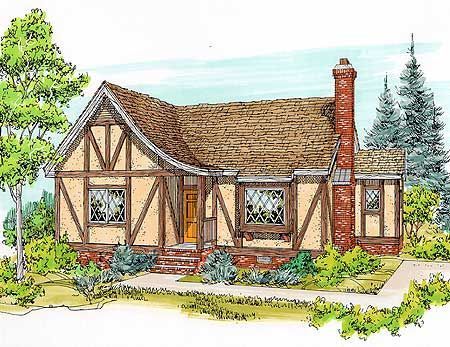 LOVE half-timbering and the cute little cat slide roof. Small Tudor Style Homes, English Cottage Floor Plans, Small English Cottage, Small Houseplans, Farmhouse Floorplans, Cottage Floor Plan, Tudor House Plans, Cottage Floor Plans, European House Plans