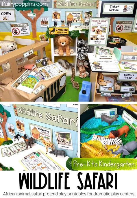 Safari Pretend Play, Wildlife Rescue Dramatic Play, Wildlife Preschool Activities, Safari Role Play, Zoo Play Ideas, Zoo Role Play Area, Animal Dramatic Play Preschool, Safari Dramatic Play Preschool, Rainforest Dramatic Play