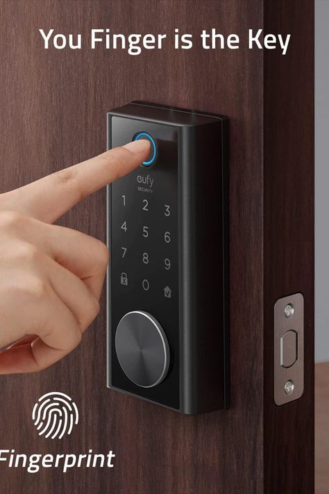 Worried you left the door unlocked? Need to let a dogsitter or housekeeper in while away? Tired of forgetting your keys or to lock your doors at night? This wifi integrated touch deadbolt solution is a go to for our family and provides peace of mind knowing we can control access to our home with the press of a finger or through the easy to use Eufy wireless app. Door Protection, Keyless Entry Door Locks, Fingerprint Door Lock, Fingerprint Scanner, Entry Door Locks, Digital Door Lock, Fingerprint Lock, Smart Door Locks, Smart Door