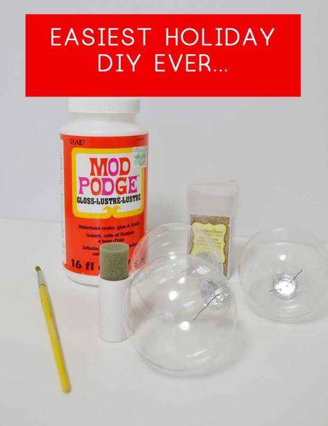 holiday craft - christmas ornaments - mod podge craft idea - how to make christmas crafts - decor - crafts make sell Glitter Ornaments Diy Mod Podge, Hodge Podge Crafts, How To Make Glitter Ornaments, Diy Plastic Ornament Ideas, Modge Podge Ornaments, Easy Diy Holiday Crafts, Diy Glitter Ornaments, Easy Holiday Diy, Mod Podge Gloss