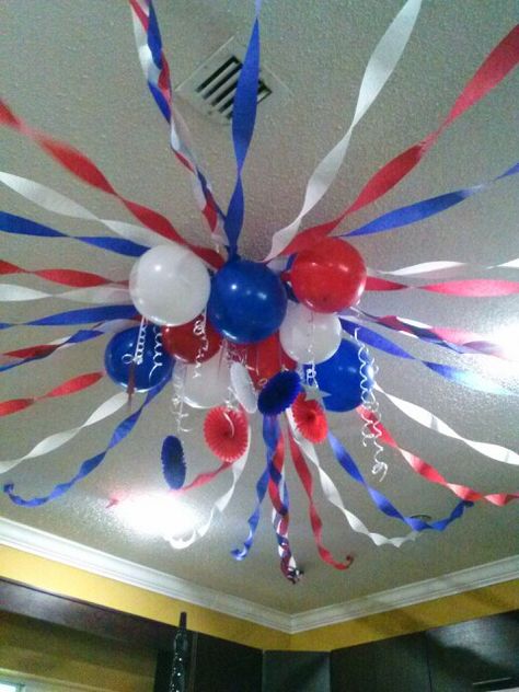 4th of july Red And Blue Decorations Party Ideas, Usa Theme Decorations, Veteran Day Decoration Ideas, Patriotic Diy Decorations, American Party Ideas, Usa Party Theme, Usa Theme Party, 4th Party Ideas, July 4th Party Ideas