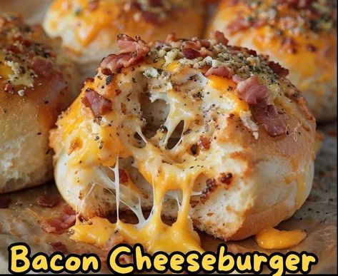 Ingredients:
1 lb  ground beef 🍖
12 slices of  bacon 🥓
1/2 cup cheddar cheese, shredded 🧀
1/4 cup garlic butter 🧄🧈
12 small dough balls (store-bought or homemade) 🍞
Salt and pepper to taste 🧂 Bacon Cheeseburger Garlic Balls, Bacon Cheeseburger Balls, Garlic Parmesan Bacon Cheeseburger Bomb, Garlic Butter Bacon Cheeseburger Rollups, Garlic Balls, Cheeseburger Meatloaf, Baked Meatloaf, Perfect Bacon, Salmon Cakes Recipe