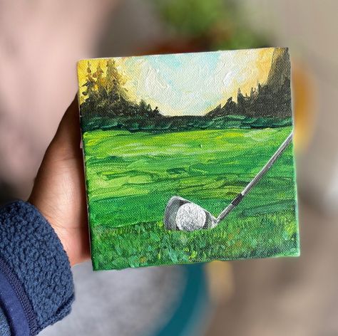 Golf Painting Ideas, Golf Painting Easy, Golf Ball Painting, Paintings For Dad, Art For Fathers Day, Painting For Dad, Golf Artwork, Golf Painting, Art Mini Toile