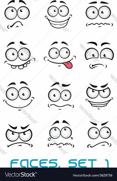 Cartoon Faces Expressions, رسم كاريكاتير, Drawing Cartoon Faces, Cartoon Eyes, Different Emotions, Makeup Eyes, Fun Illustration, Cartoon Faces, Rock Painting Designs