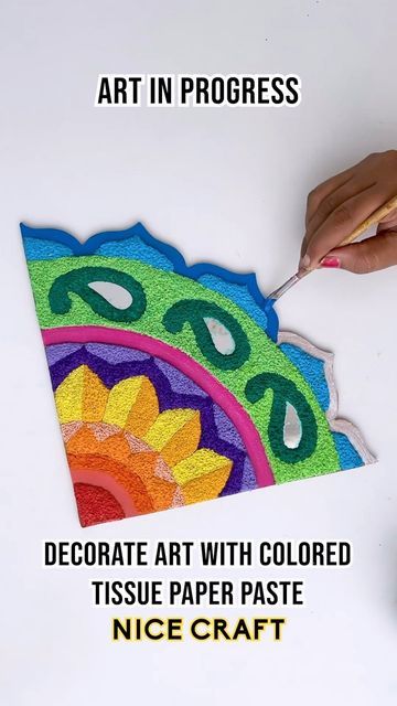 Paper Rangoli Craft, Easy Texture Art, Onam Rangoli, Paper Rangoli, Tissue Paper Painting, Tissue Paper Art, Henna Designs Wrist, Colorful Room, Colorful Room Decor