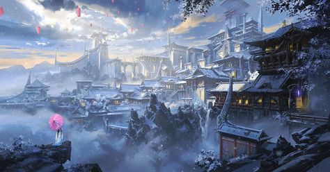 Fantasy City  Fantasy Snow Building Wallpaper Fantasy Island, Fantasy City, Fantasy Castle, Fantasy Setting, Fantasy Places, Landscape Scenery, Fantasy Art Landscapes, Fantasy Concept Art, 판타지 아트