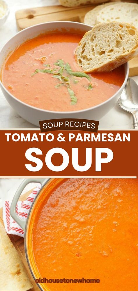 This easy tomato soup recipe is packed with the flavors of roasted cherry tomatoes and parmesan cheese and is super simple to make. Roast Tomato Soup Recipe, Easy Tomato Soup Recipe, Parmesan Soup, Cherry Tomato Recipes, Tomato Soup Easy, Fresh Tomato Recipes, Garden Tomatoes, Tomato Soup Recipe, Easy Mediterranean Diet Recipes