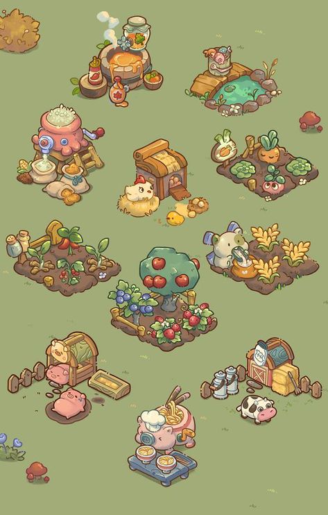 Indie Game Art, Props Concept, Farm Games, 2d Game Art, Isometric Art, Isometric Design, Game Themes, Pixel Art Design, Game Concept Art