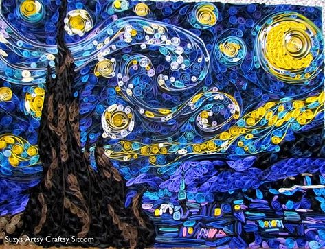 Quilled Starry Night- wholy Van Gogh Awesome!!! Konst Designs, Arte Quilling, Rolled Paper Art, Starry Night Painting, Quilled Creations, The Starry Night, Starry Night Van Gogh, Night Painting, Quilling Art