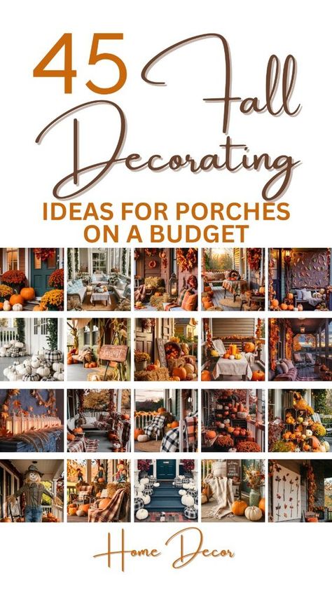 45 Budget-Friendly Fall Porch Decor Ideas: Discover creative and affordable ways to decorate your porch this fall. From DIY fall wreaths made with pine cones and acorns to rustic corn stalk bundles, these ideas will make your porch the coziest spot in the neighborhood. Explore 45 ideas for fall porch decor on a budget and DIY fall projects at TheGardenStyle.com. Fall Outdoor Arrangements Front Porches, Outdoor Fall Decor Ideas Front Porch, Porch Decorating Ideas On A Budget, L Shaped Porch Decorating Ideas, Decorating Porch For Fall, Decorate Back Porch, Outdoor Fall Porch Decor Ideas, Fall Porch Ideas Cheap, Fall Porch Decorations Ideas