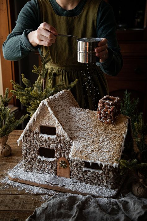 Dark Gingerbread House, Cottage Gingerbread House, Gingerbread Dough, Christmas Cookie Box, Star Bread, Figgy Pudding, Make A Gingerbread House, Spiced Butter, Woodland Cottage