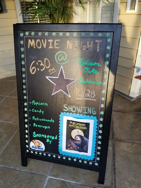 Christmas Outdoor Movie Night, Blackboard Drawing, Christmas Movie Night, Framed Chalkboard, Outdoor Movie, Movie Nights, Chalkboard Art, Christmas Movies, White Board