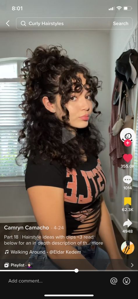 Hair Colour On Curly Hair, Curly Hairstyles 70s, Hairstyles With Bangs Curly Hair, Vampire Curly Hair, Cute Hairstyles For Curly Hair With Bangs, Long Curly Layered Hair With Bangs, Short Curly Space Buns, Fringe Bangs On Curly Hair, Curly Bangs Hairstyles Ideas