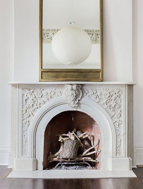 Antique Victorian Arched Marble Fireplace- Before - When searching craigslist becomes an every few days kind of thing... you might be a bit obsessed.      But... in a good way. White Mantel, Millwork Details, White Fireplace, Mirror On The Wall, Home Fireplace, Marble Fireplaces, French Country Cottage, Fireplace Mantle, Fireplace Design