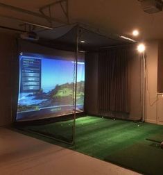 Diy Golf Simulator, Golf Impact Screen, Golf Man Cave, Indoor Golf Simulator, Home Golf Simulator, Golf Simulator Room, Golf Room, Golf Mats, Golf Diy