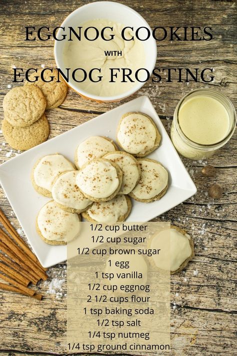 Vanilla Brown Sugar Eggnog Cookies, Egg Nog Frosting Recipe, Crumbl Cookie Copycat Eggnog, Eggnog Peanut Butter Balls, Cooking With Eggnog, Egg Nog Cookies Easy, Christmas Cookies Eggnog, Eggnog Cookies Easy, Eggnog Meltaway Cookies