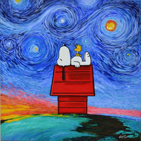 Desenhos Van Gogh, Woodstock Snoopy, Starry Night Art, Canvas Drawing, A Starry Night, Snoopy Christmas, Small Canvas Art, Diy Canvas Art Painting, Night Art