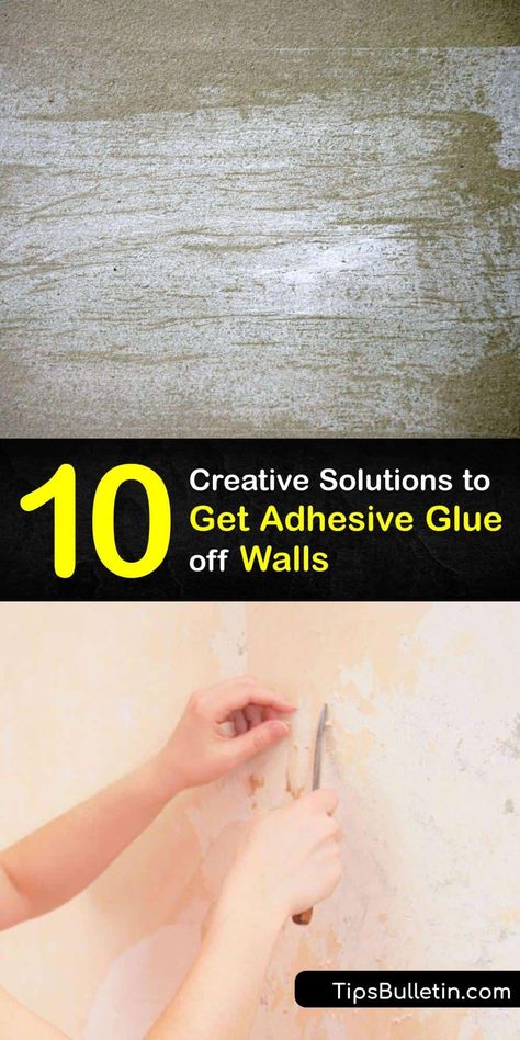 Get rid of unsightly wallpaper glue, tile adhesive, and sticky residue. Use a DIY adhesive remover to eliminate duct tape marks and glue stains fast. White vinegar, rubbing alcohol, and nail polish remover make erasing adhesive residue simple. #remove #adhesive #wall How To Get Sticky Residue Off Walls, How To Get Wallpaper Glue Off Walls, Remove Tape Residue, Remove Wallpaper Glue, Remove Sticker Residue, Nail Glue Remover, Remove Sticky Residue, Wall Stains, Diy Household Cleaners