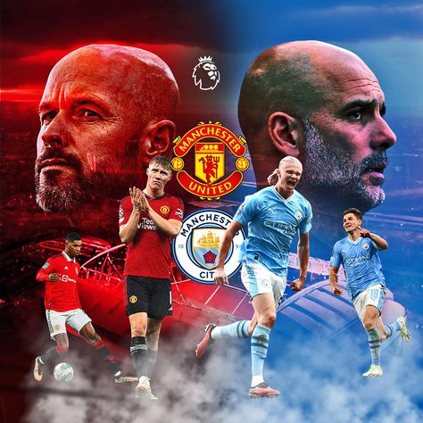 Manchester United - Manchester City #winbir #seriea #inter #roma #football #liverpool #nottinghamforest #premierlig #premierleague #napoli #milan #manchesterunited #manchestercity Man City Vs Man United Wallpaper, Manchester United Live Wallpaper, Man Utd Vs Man City, Manchester United Banner, Manchester Is Red Wallpaper, Man City Vs Man United, Roma Football, Liverpool Vs Manchester City, Ball Background