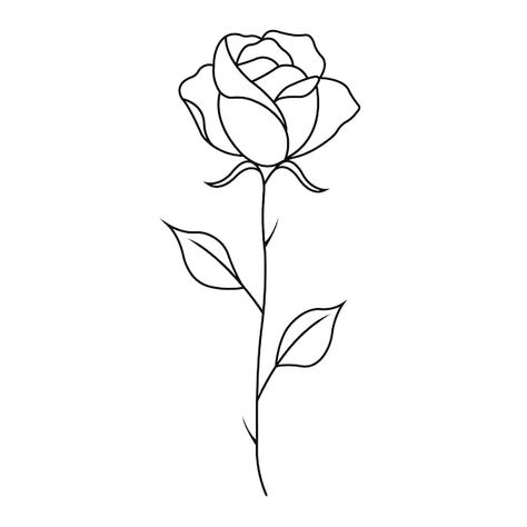 Rose And Stem Tattoo, Rose Tattoo Outline, Rose Stem Tattoo, Rose Outline Drawing, Stem Tattoo, Rose Doodle, Rose Tattoo With Name, Rose Drawing Simple, Vector Rose