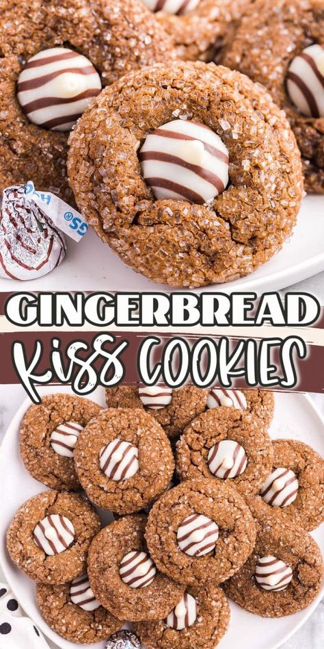 Gingerbread Kiss Cookies, Hersheys Kiss Cookies, Kiss Cookie Recipe, Hershey Kiss Cookies, Soft Gingerbread, Christmas Yummies, Tree Pictures, Holiday Cookie Exchange, Kiss Cookies