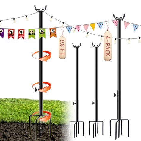 PRICES MAY VARY. Sturdy enough: Compared with other vertical light poles, our top is fixed with two nuts, which can effectively prevent hanging items from falling; each connecting thread part is longer, which enhances the upright posture of light pole fixing, without tilting and swinging. Professional design: Five 3.5-inch sturdy and sharp ground forks can penetrate deep into the soil with one foot; with a weather-resistant coating, rust-proof, resistant to wind, rain, snow and sunlight. Good at Backyard Patio Lighting, Hangout Area, Upright Posture, Decorations For Wedding, Hanging Items, Black Lighting, Holiday String Lights, Garden Poles, Light Pole