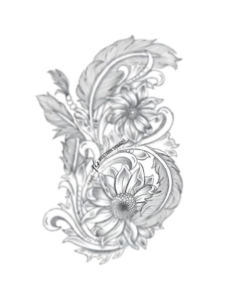 Beautiful Sunflowers floral tooling design. Reusable for tracing, perfect for leather tooling, or wood burning designs. What you are buying> * 2 digital files, ready for immediate download once checkout is complete.> 1). Outline version so you can get creative and fill in whatever details you want. 2). Shaded version for helping with details and shading. You are buying the digital file, not the physical product.  Purchased files are clear and high quality. Sample pictures are only blurry to prev Bible Verse Sleeve Tattoo Women, Tooled Leather Tattoo Design, Leather Burning Designs, Tooled Leather Tattoo Sleeve, Leather Tooling Tattoo, Western Tooling Tattoo, Leather Tattoo Design, Leather Tooling Designs, Leather Work Tattoo