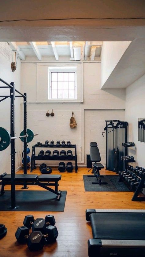 Basement Home Gym On A Budget, Home Gym Wall Paint, Basement Fitness Room Ideas, Small Basement Gym, Home Gym Room, Basement Workout Room, Basement Transformation, Gym Basement, Workout Room Ideas Home