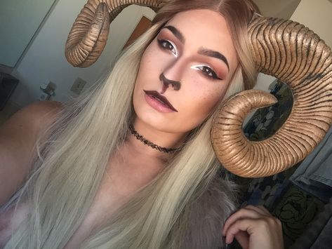 Ram Halloween makeup ideas Ram Makeup Halloween, Bull Halloween Makeup, Ram Halloween Costume, Goat Makeup Halloween, Ram Costume Women, Goat Costume Women, Ram Makeup, Aries Halloween Costume, Aries Costume