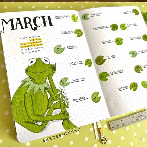 March Bujo Weekly Spread, Bujo Frog Theme, Spring Bujo, 2024 Bujo, Bujo Themes, Archer And Olive, Bullet Journal Work, Super Tips, March Bullet Journal