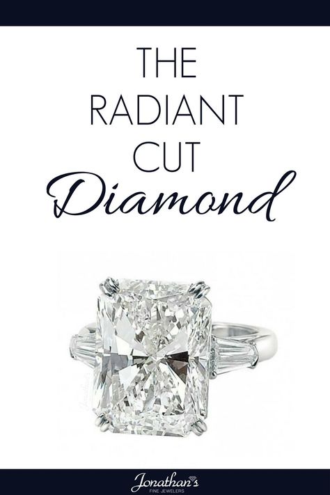 Packed with brilliance and a unique style, the radiant cut diamond is a remarkable choice for an engagement ring. Sported by the likes of Hollywood divas JLo, Khloe Kardashian and Megan Fox, the Radiant cut diamond ring is one commodity to splurge in. Click here to know the benefits and factors to consider while picking up a radiant cut diamond.#jonathansfinejewellers #radiantcutdiamonds #radiantcutengagementrings #engagementrings Wedding Ring Radiant Cut, Radiant Wedding Ring Set, Radiant Halo Ring, Types Of Engagement Rings, Radiant Wedding Rings, Radiant Cut Diamond Engagement Rings, Radiant Cut Diamond Ring, Hollywood Divas, Radiant Engagement