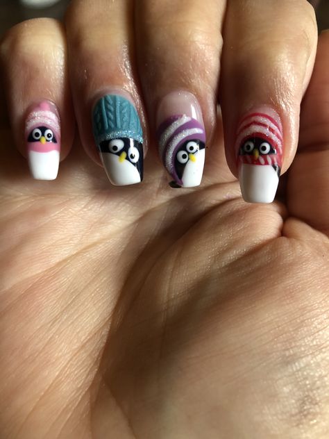 Nails Penguin, Penguin Nail Art, Penguin Nails, Nails January, Snowman Nails, January Nails, Cute Christmas Nails, Christmas Gel Nails, Christmas Nail Art Designs