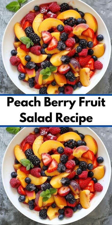 Love fruit salad? This Peach Berry Fruit Salad Recipe is a must-try! Featuring fresh peaches and berries, it's a refreshing fruit salad that's perfect for your fresh peach recipes and salad recipes collection. Healthy Fruit Salad Recipes, Salad With Peaches, Peach Salad Recipes, Fresh Peach Recipes, Berry Fruit Salad, Healthy Fruit Salad, Honey Lime Dressing, Fruit Salad Easy, Summer Salads With Fruit