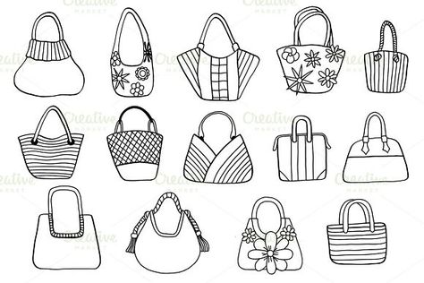 Collection design handbags. Clothes Icons. $3.00 Hand Bags For Women Drawing, Handbag Fashion Illustration, Handbag Design Drawing, Handbag Sketch, Bag Doodle, Accessories Design Sketch, Tas Mini, Fashion Design Drawing, Bag Illustration